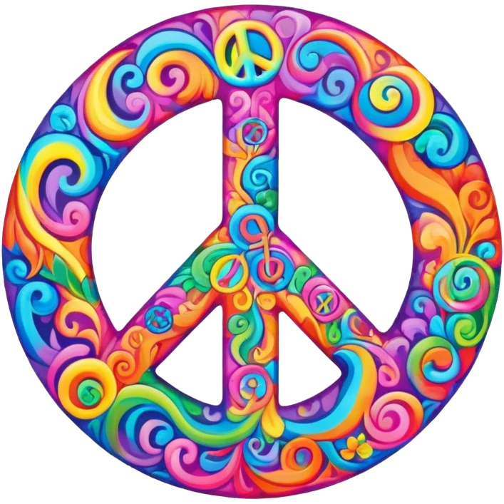 Brightly colored Psychedelic word, “Peace” emoji