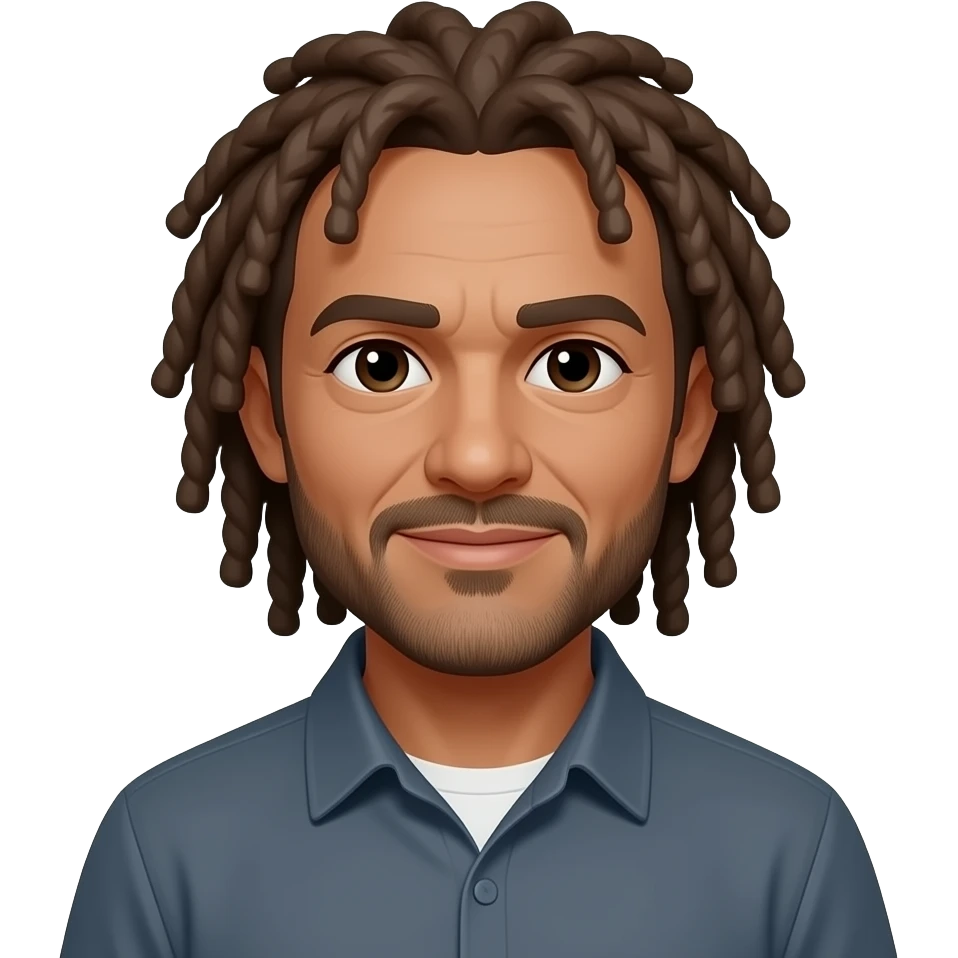50 year old light brown man with dreadlocks. Short facial hair emoji