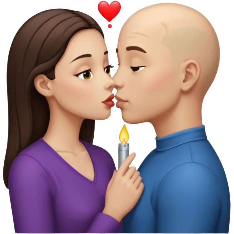Tall Bald boy kissing a brunette girl  emoji