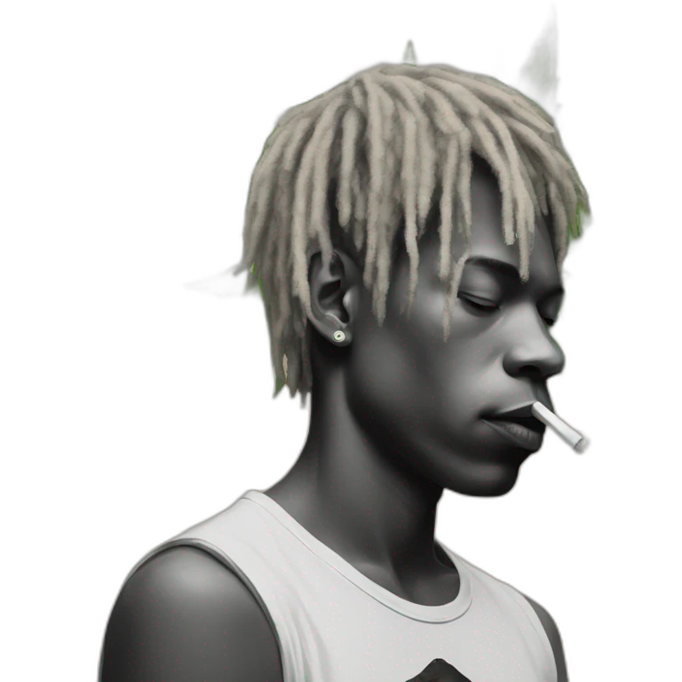 a young man with basquiat t-shirt smoking weed emoji