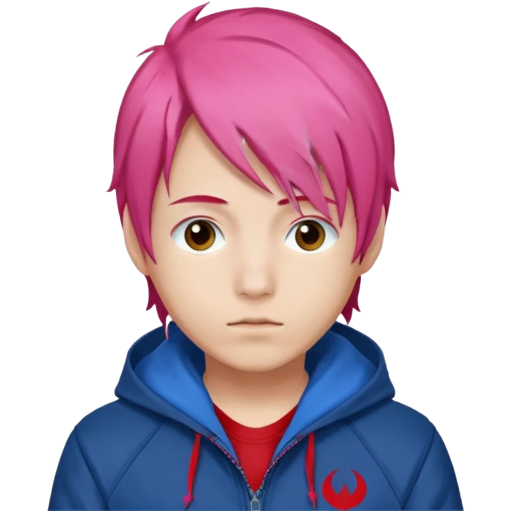 yuiji itadori jjk avec cheveux rose veste bleu capuche rouge emoji
