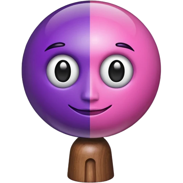 A half pink half purple ball with a face wooden stem followed by a glass stem on top emoji