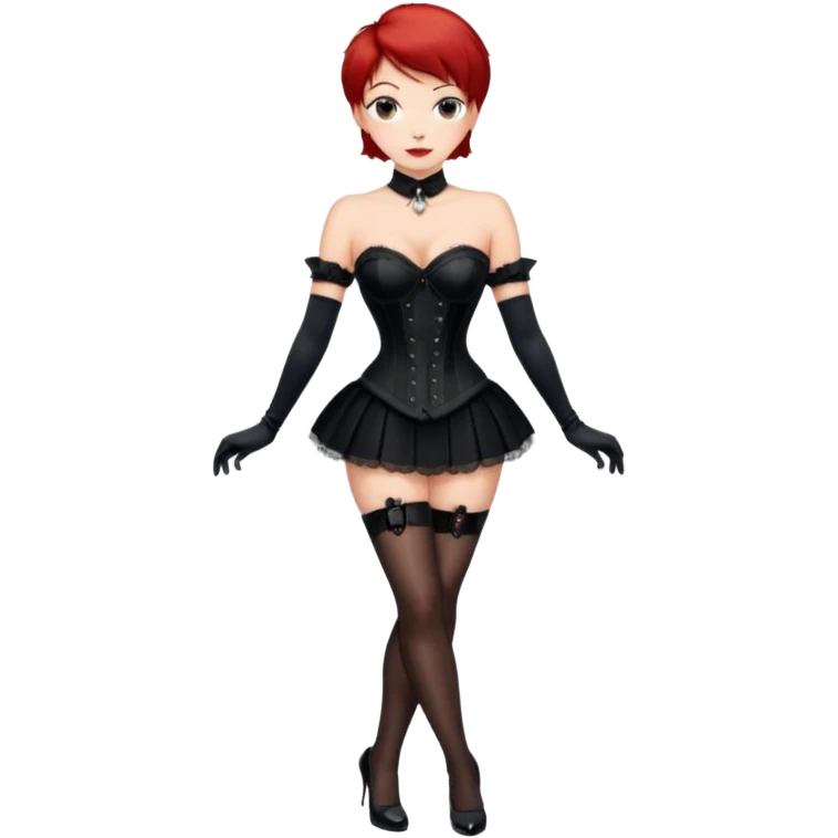 Mistress red short hair long black gloves small skirt black stockings high heels italian girl sexy black corset emoji