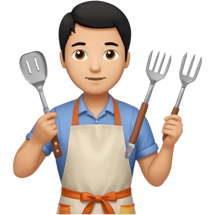 man cooking barbecue full-body black hair brown skin emoji