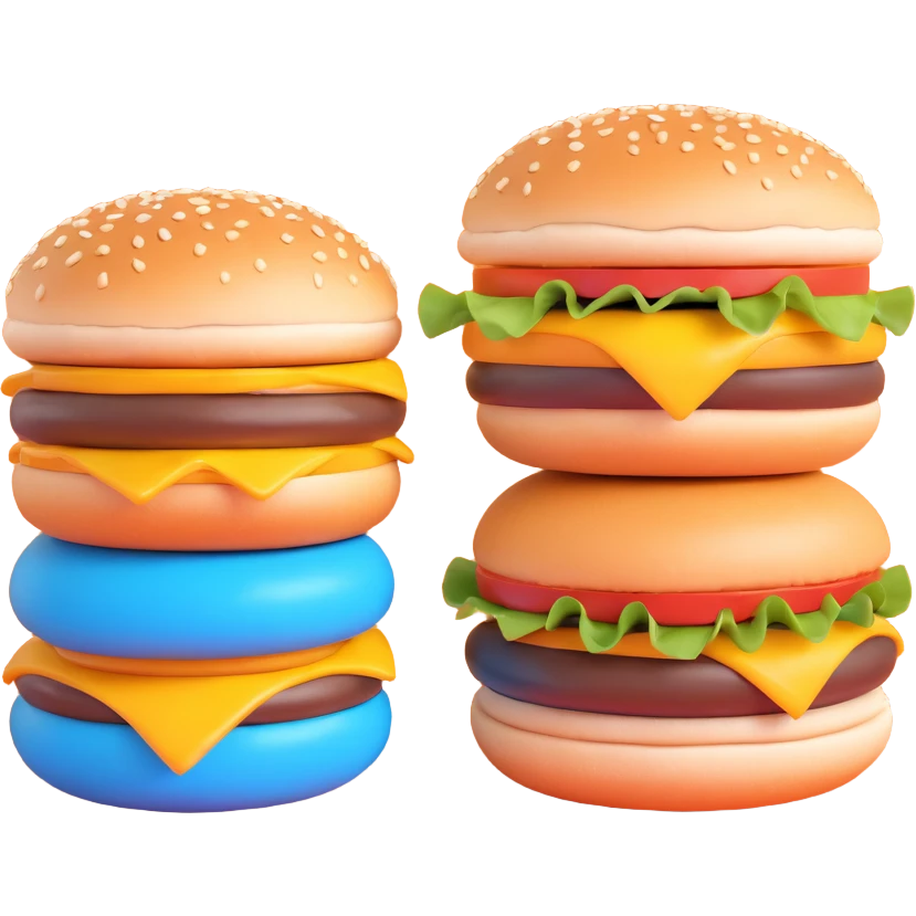 a long blue tongue sticking out between two hamburger buns, looking very funny and mischievous, 3D emoji style emoji