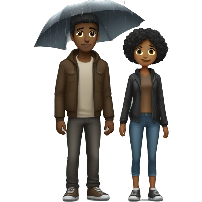 Tall brown young bf with short with gf in the heavy rain emoji