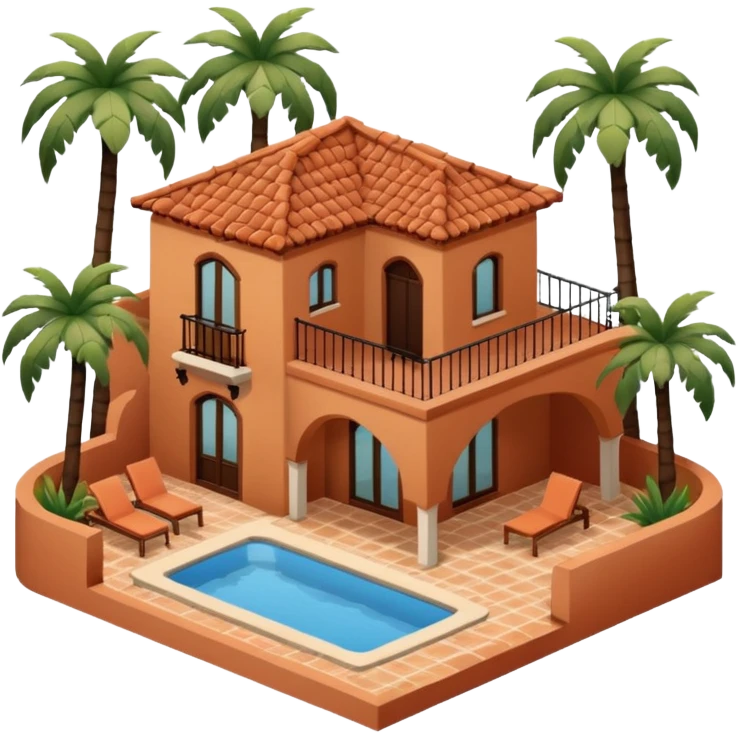 Spanish airbnb, palm trees isometric exterior emoji