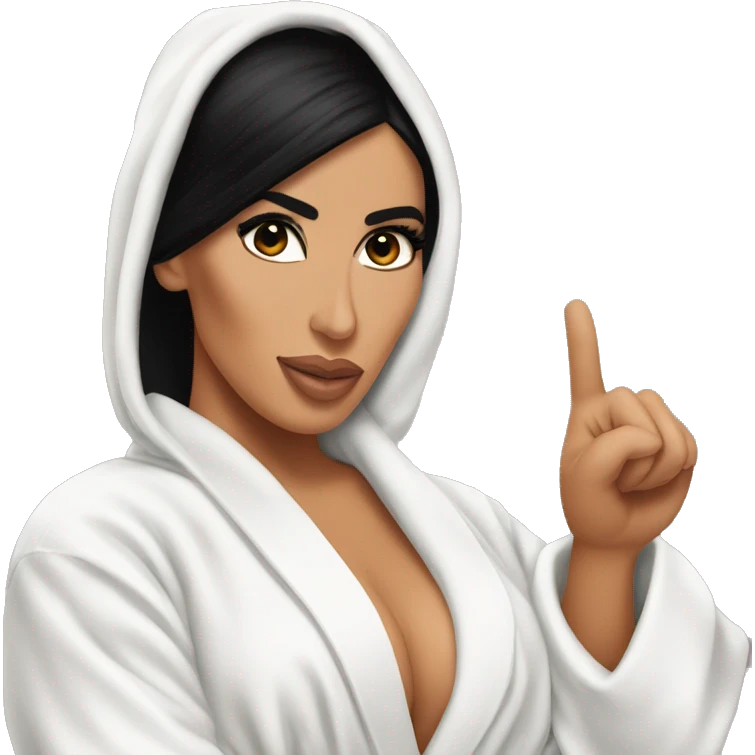 Kim Kardashian perfect bathrobe behind pointing finger forward emoji