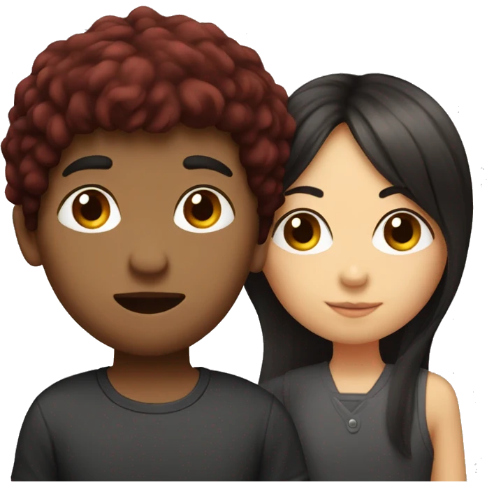 Girl dark red hair  kissing boy with dark hair mullet emoji