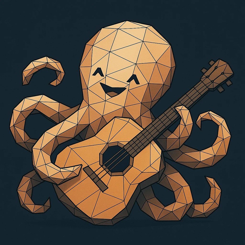 happy octopus with multiple arms playing guitar emoji
