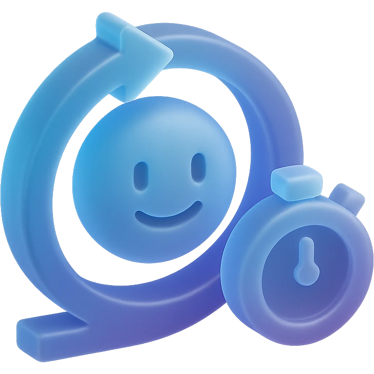 3D emoji in matte glass style with a blue to purple gradient symbolizing fast implementation, agile methodology, and focus on time-to-market. Visualize speed, agility, and efficiency. emoji