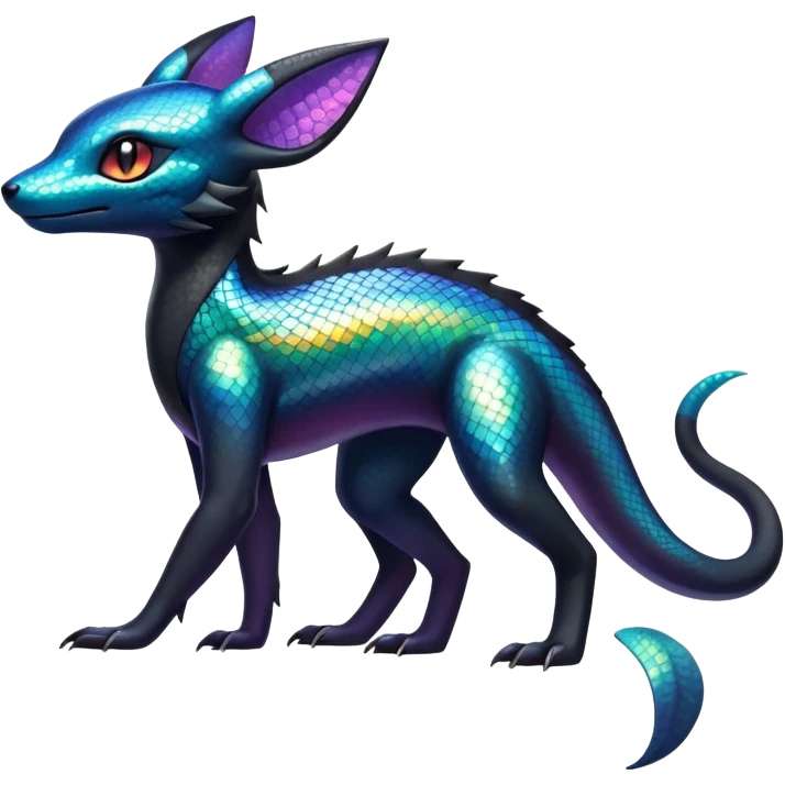 Colorful Iridescent Exotic Salandit-Aurorus-Umbreon-Fakémon-hybrid-creature (full body)  emoji