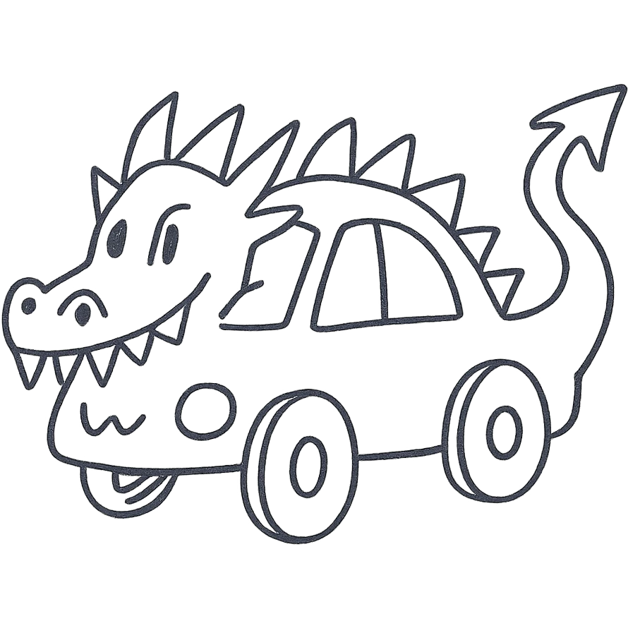 hand-drawn outlined icon of a car inspired by a dragon emoji