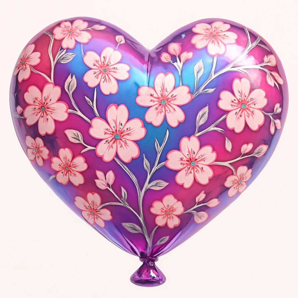 heart with sakura and silver accents emoji