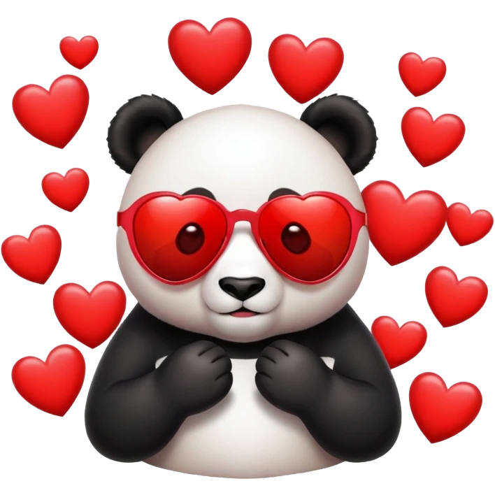 Panda wearing sunglasses surrounded by hearts emoji