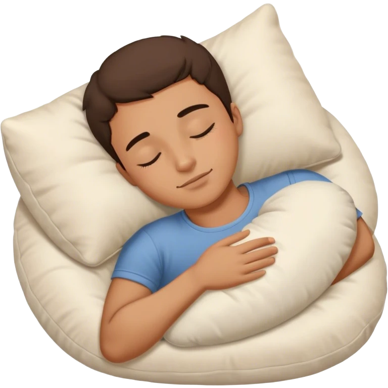 A young man sleeping on a cozy pillow, looking peaceful and relaxed emoji