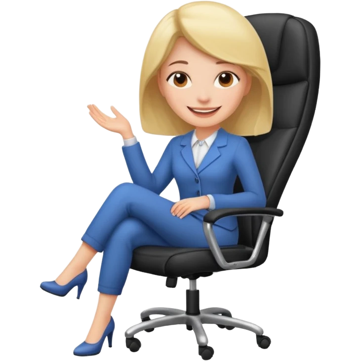 Woman having cartoon faced relaxing in an office chair and smiling emoji