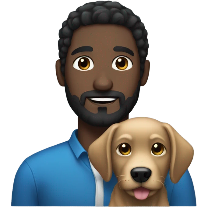 Black hair man with blue eyes beard and mustache holding black Labrador  emoji