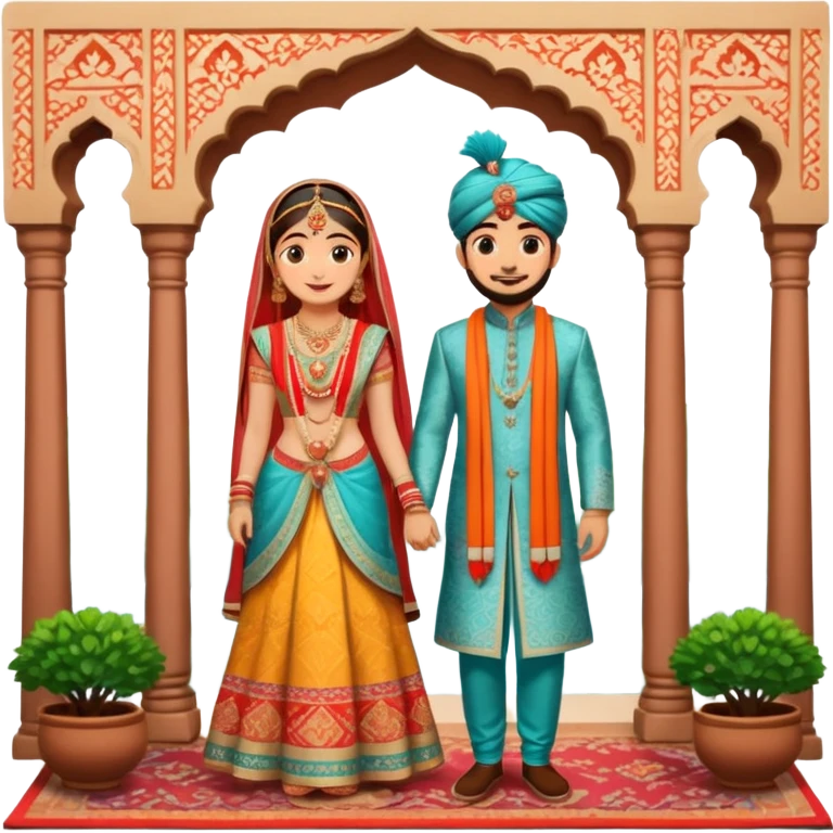 Ghibli style of a lalqila wedding delhi emoji