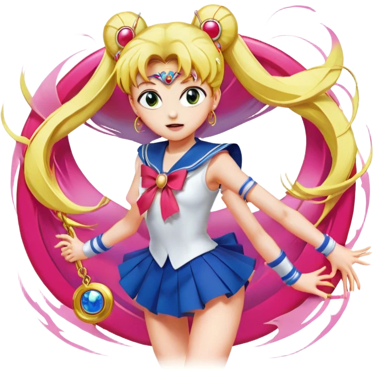 Icon for Anime: vibrant, dynamic scene with characters of Bishoujo Senshi Sailor Moon in action, featuring exaggerated expressions and colorful backgrounds. The design should reflect the distinct, energetic style of anime, with iconic eyes and unique visual elements. Transparent background. emoji