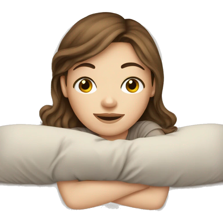 White girl brown hair lying on pillow emoji