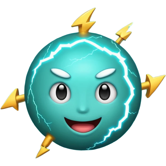 Uranus emoji in Apple style, blue-green planet with rings, big excited playful face taking up most of the planet, surrounded by bold lightning bolts, radiating chaotic electric energy emoji