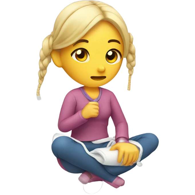 girl in pain holding heating pad with cord emoji