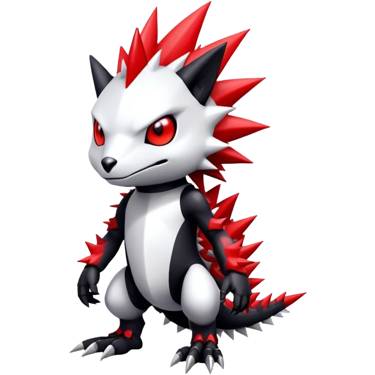 Cute cool black red white animal-Digimon-Fakémon-hybrid full body, detailed, spiky, edgy emoji