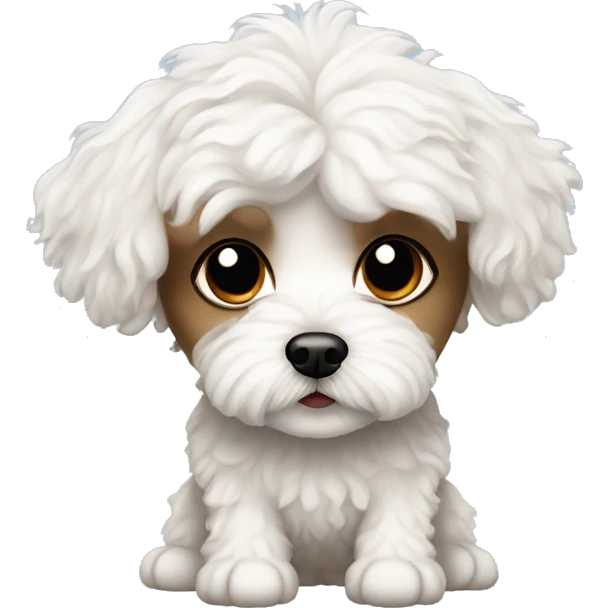 white maltipoo dog girl with brown dry tears emoji