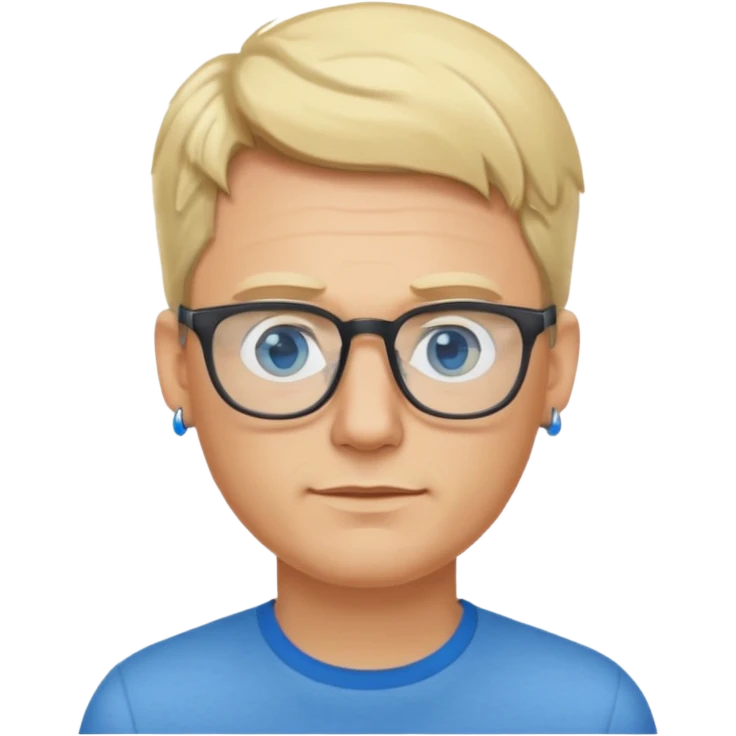 blond man wearing  earrings, wearing glassess, with no beard emoji