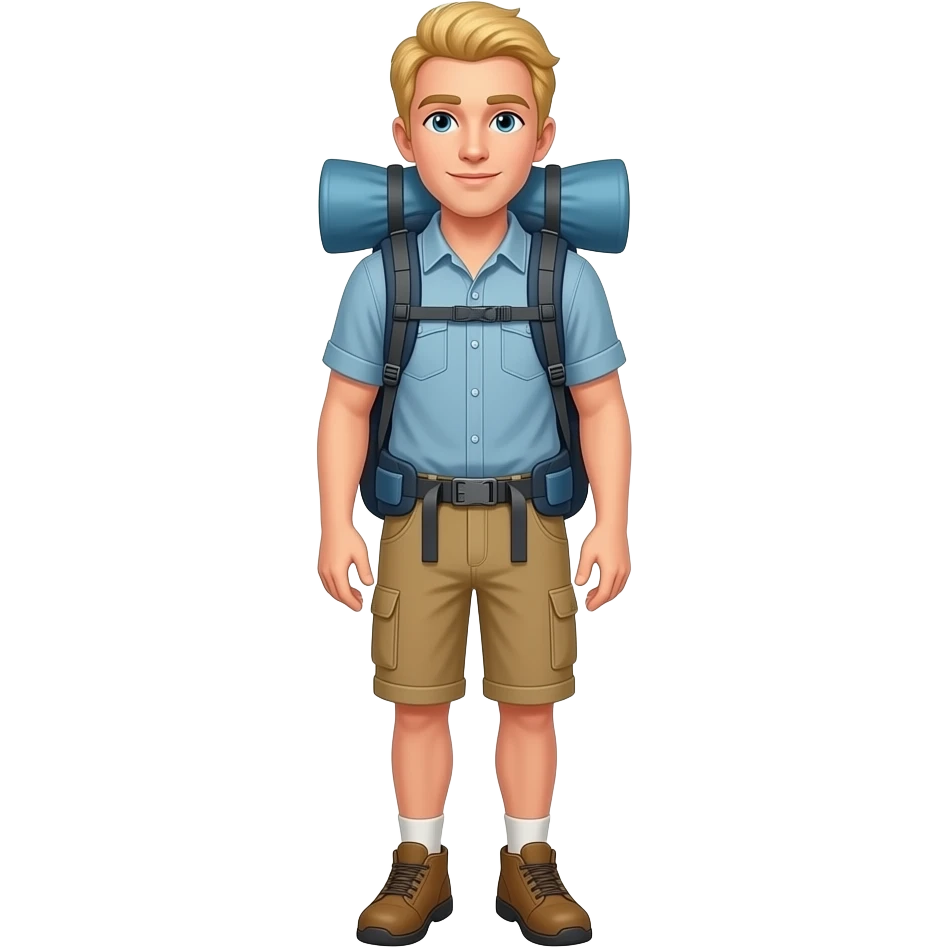 blonder man mit dem camping rucksack ganzer körper emoji