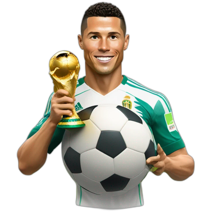 Ronaldo avec la Coupe du Monde et le Ballon d'Or emoji