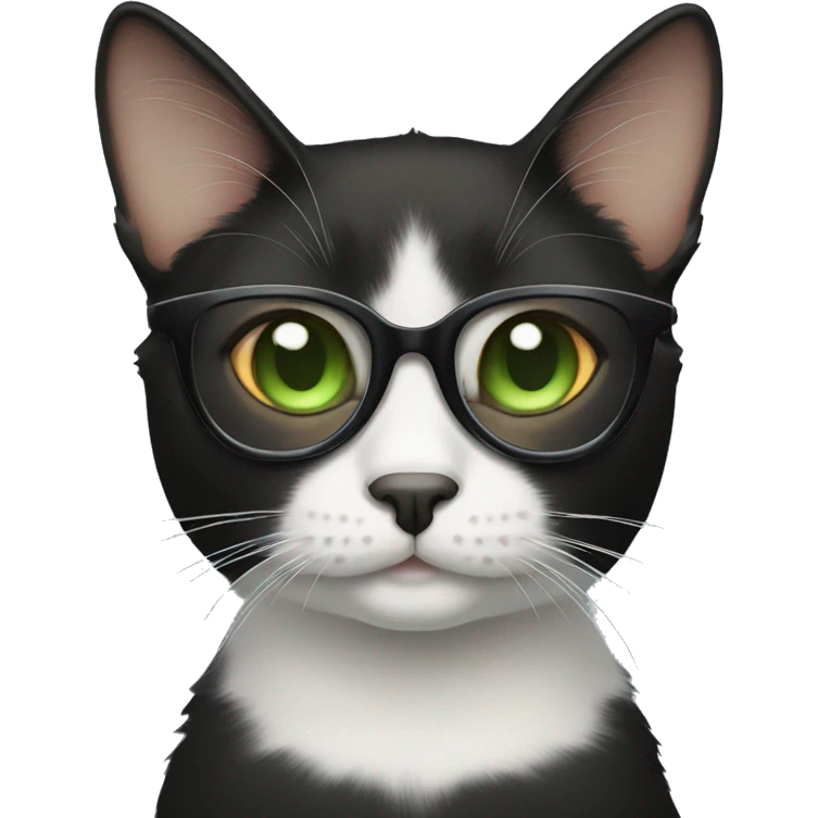 Black cat with specs of white and orange and brown green blue eyes  emoji