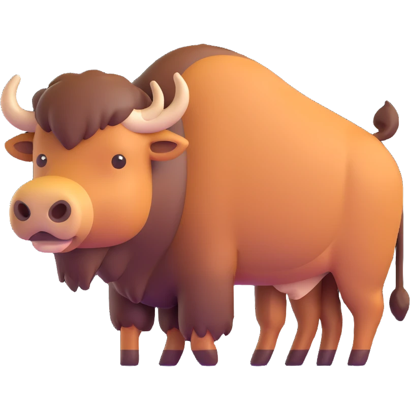 bison with raised tail, 3D emoji style, soft shading, lively and expressive, suitable for app icon emoji