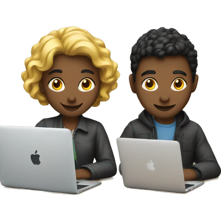 two people around a table using macbooks emoji