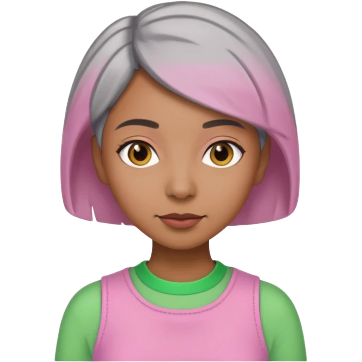 Brown woman with short gray hair wearing pink and green outfit  emoji