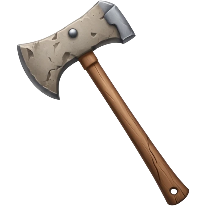 cartoon stone age axe, chunky stone blade, short wood handle emoji