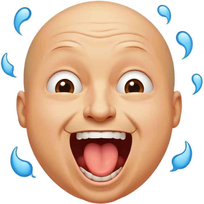 hilarious exaggerated laughing emoji face, bald man style or classic yellow emoji, mouth huge open laughing hysterically, tears flying everywhere, tongue out, holding belly or pointing, funny Greek meme energy, transparent background, cartoon vector, clean lines, 128x128, perfect for YouTube emoji" emoji
