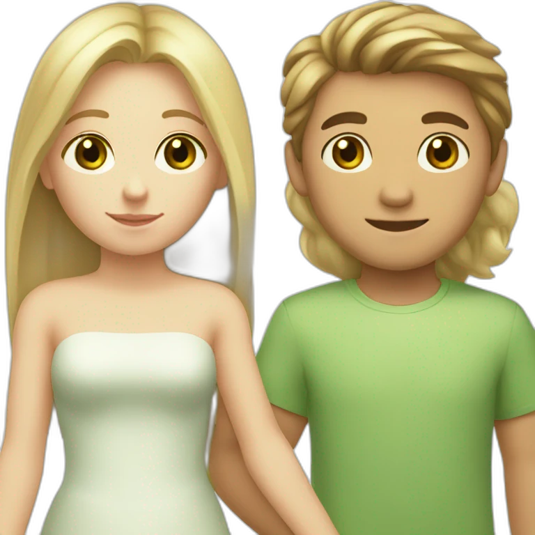 blonde girl with green eyes holding hands with boy with brown hair and hazel eyes emoji