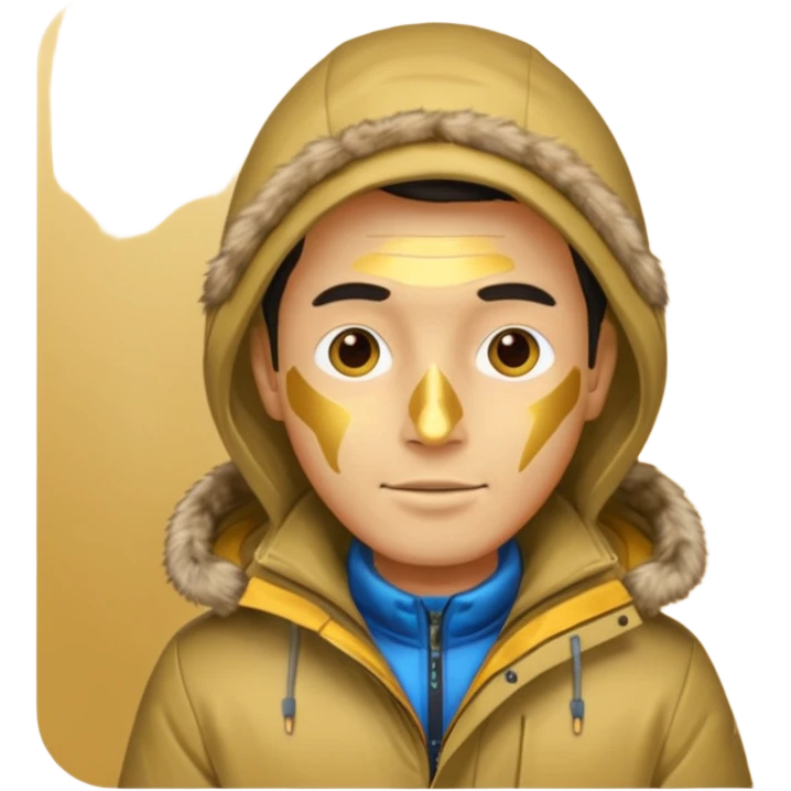 man in parka, gold skin tone. emoji