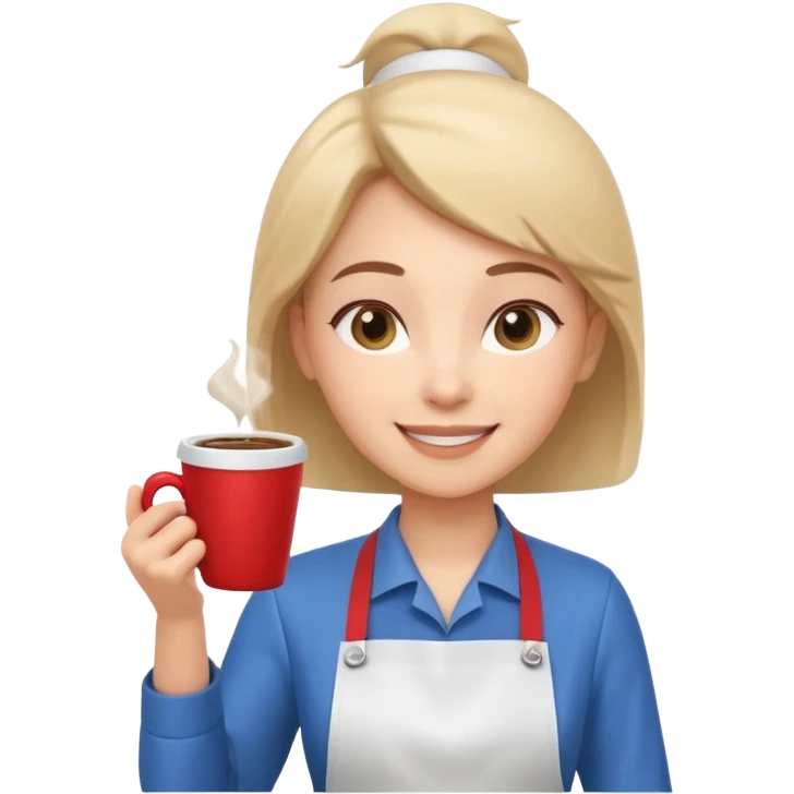 cute barista portrait, head and shoulders only, wearing apron, coffee shop uniform, friendly smile, holding a small coffee cup, 3D cartoon, mobile game icon style, clean background, no text, no watermark
 emoji
