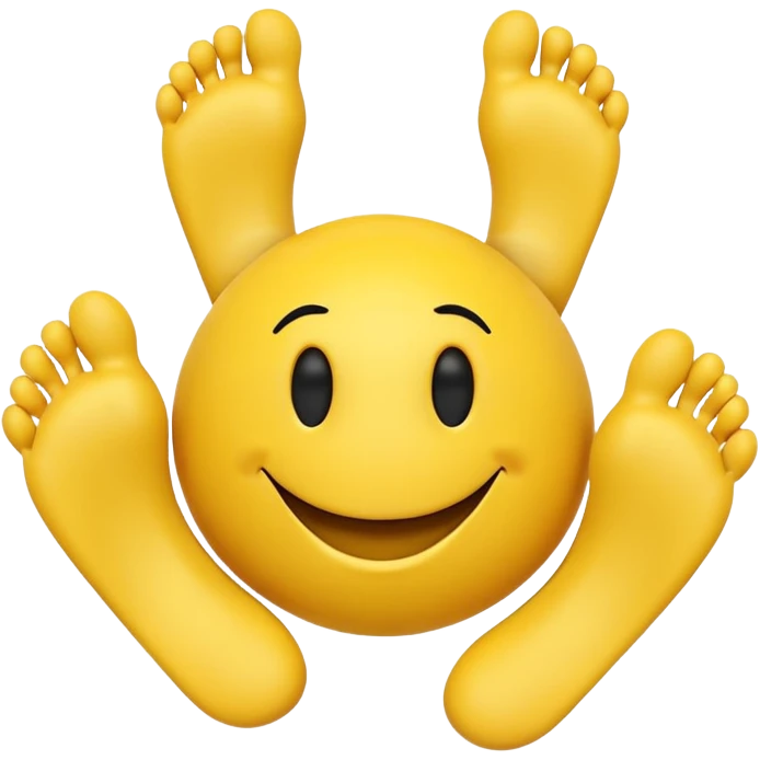 3d human like yellow smiley with feet and toes emoji