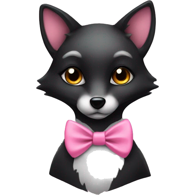 cute female black fox with pink bow tie emoji