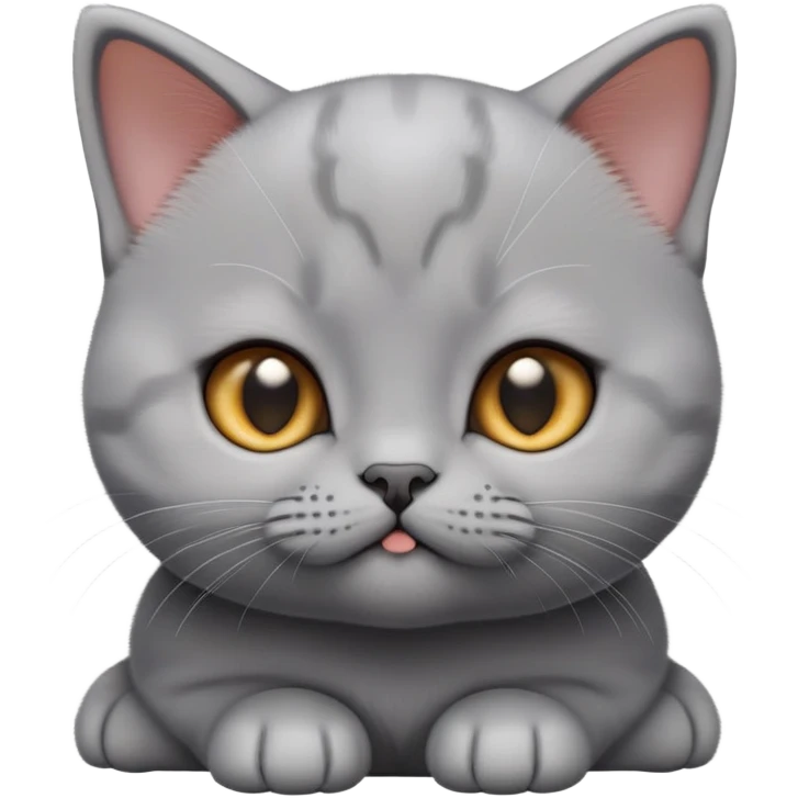 cinematic-cute-realistic british shorthair-kitten cat-portrait-emoji,-head-tilted-playfully-and-inquisitively,-sleek-solid-grey-fur,-simplified-yet-adorable-features,-highly-detailed,-glowing-with-a-warm,-friendly-glow emoji