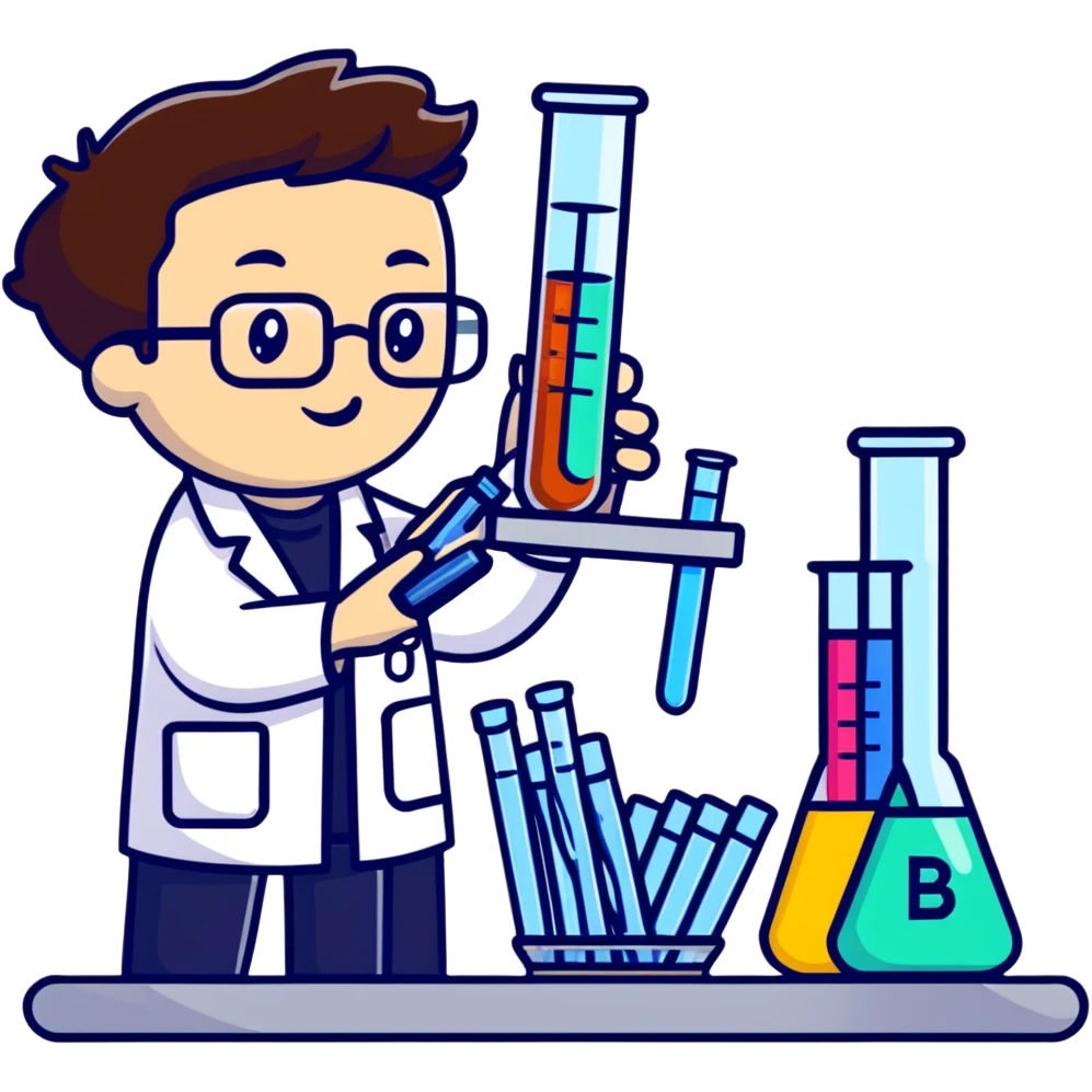 scientist comparing two test tubes labeled A and B emoji