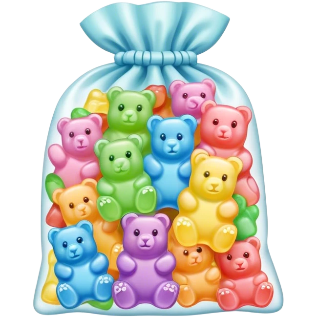 Bag of pastel colored gummy bears emoji