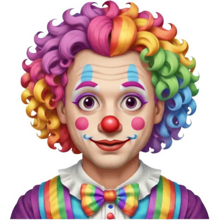 Middle-age man with Curly rainbow hair of clown — soft pastel curls tied high emoji