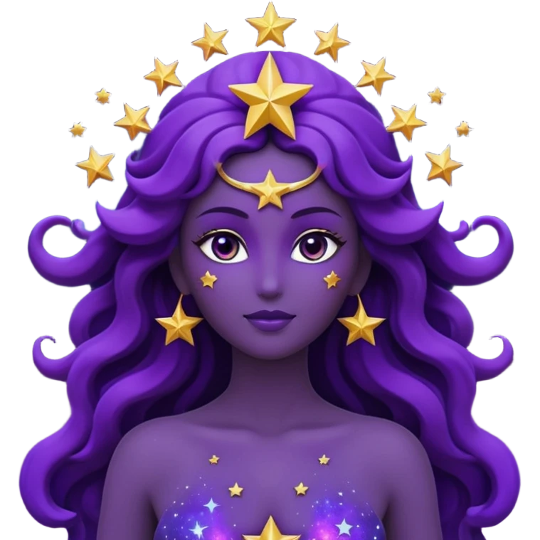 3D render of Star Goddess made of deep space cosmic energy, Silhouette filled with galaxies, glowing purple edges, silhouette shape with no facial features, Apple emoji style, isolated on white background --v 6.0 emoji