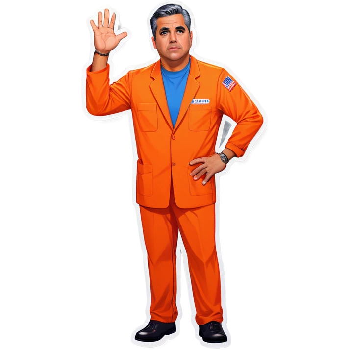 Make US congressman Robert Garcia cuffed in an orange jumpsuit looking mad that he got caught emoji