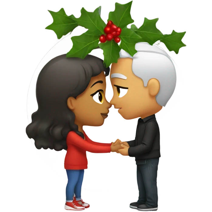 Puerto Rican girl kissing white man under a mistletoe emoji